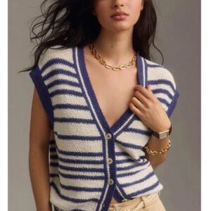 Maeve Anthropologie Women’s Oversized Slouchy Nautical Sweater Vest Sz S